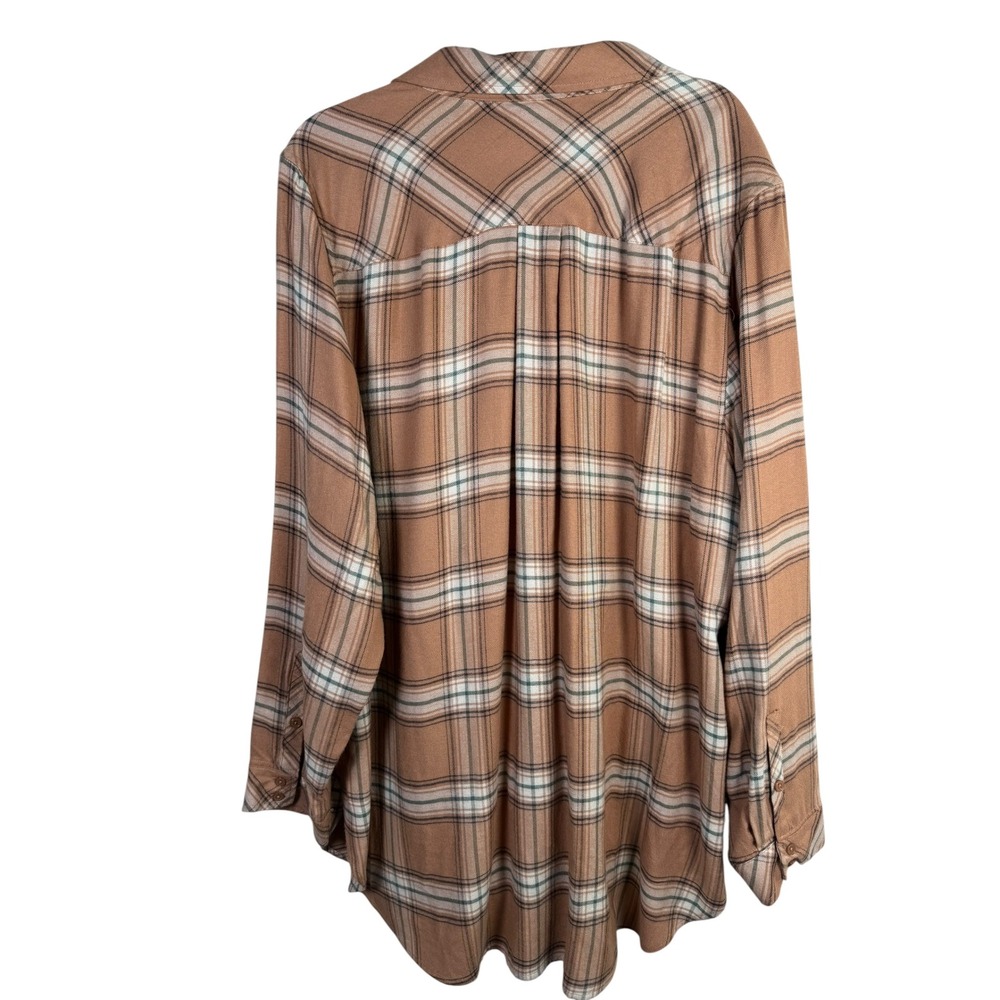 NWT Torrid Tan White Flannel Button Down Long Sleeve Tunic Shirt Size 2X - Picture 6 of 6